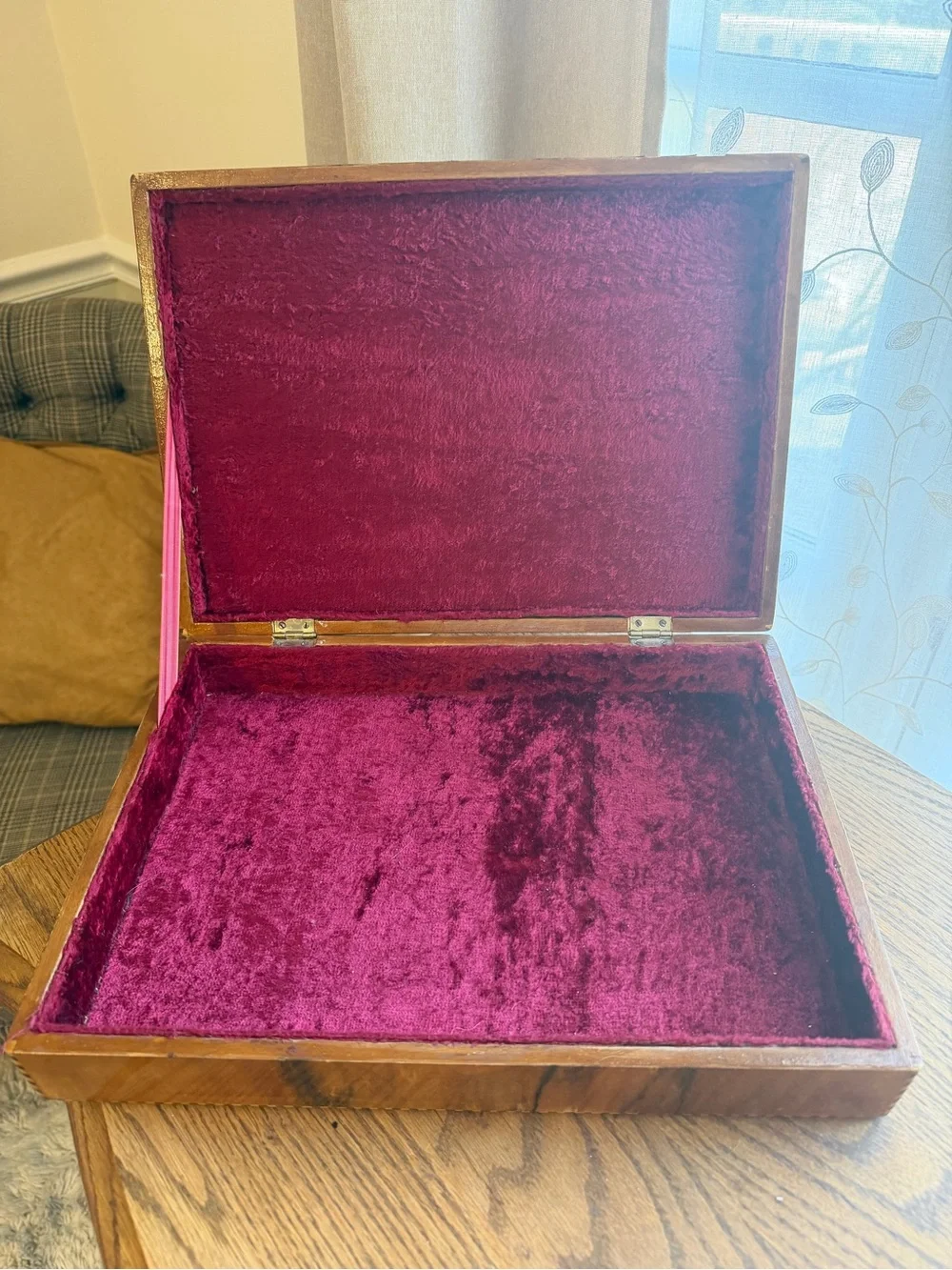 Vintage Wooden Inlay Jewelry Box - Brown & Tan